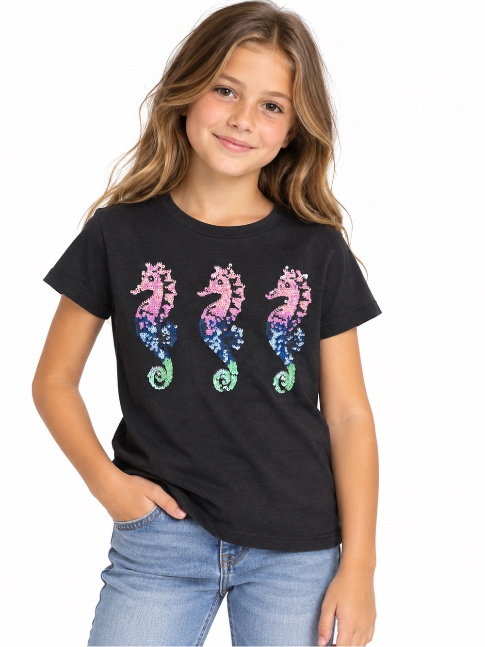Gap Girls Sequin Seahorse T-Shirt Size L